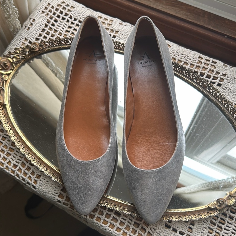Aquatalia Vero cucio metallic silver flats